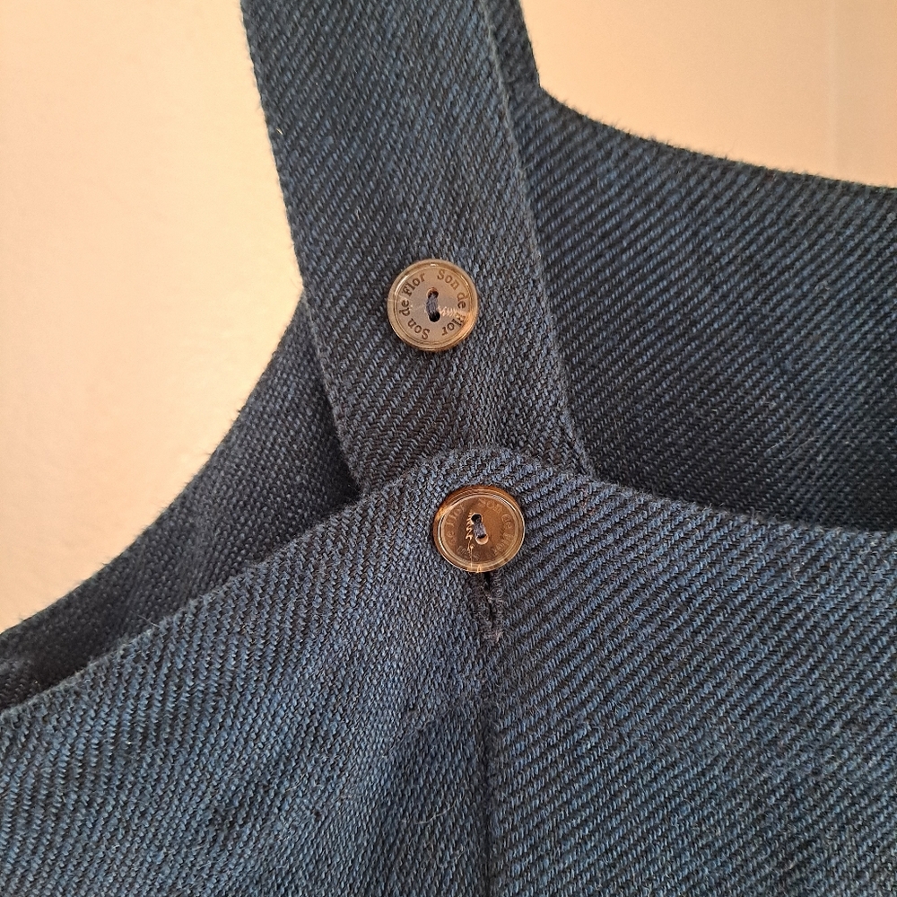 Son de Flor Pinafore Dress in Navy Twill Linen - Picture 4 of 9
